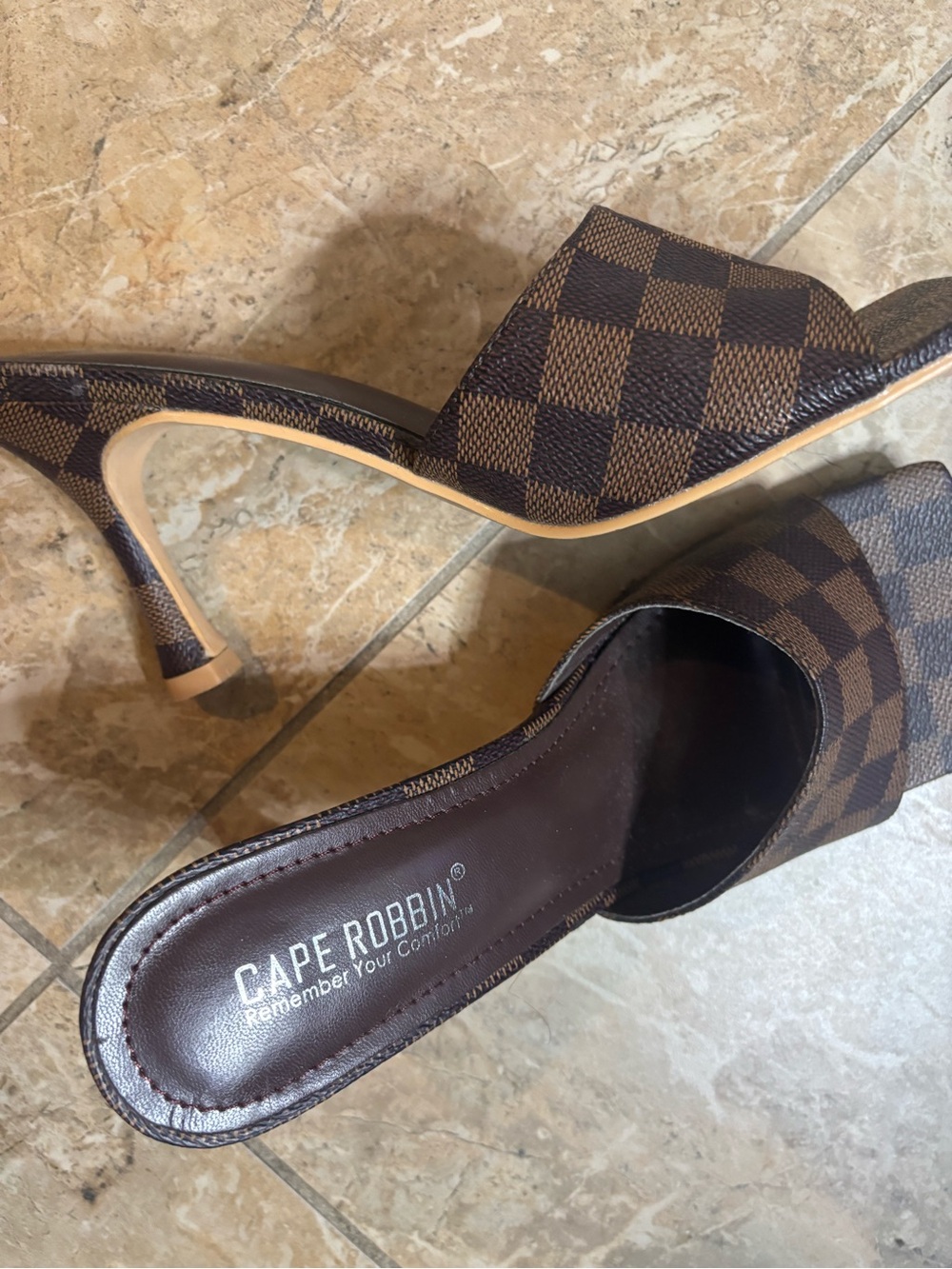 Brown Checkered Mule Heels